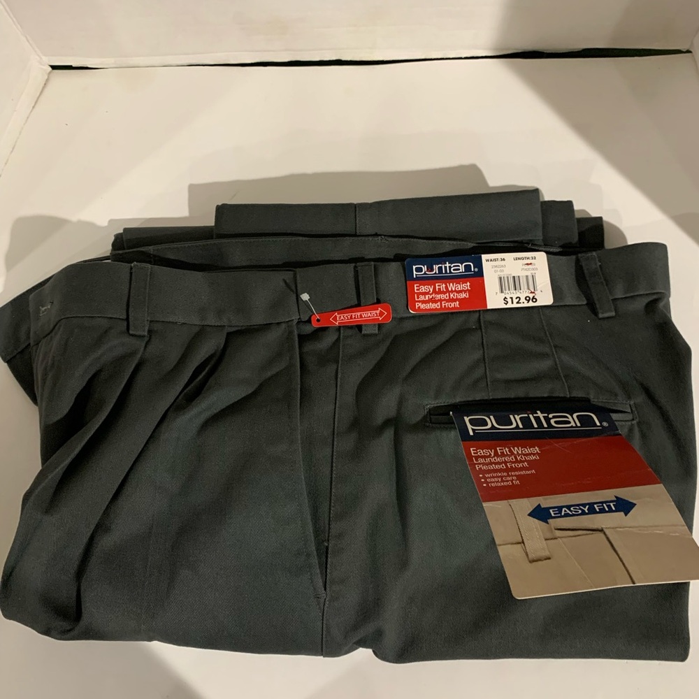 Puritan Easy Fit Waist Laudered Khaki Pleated Front Pants 36x32
